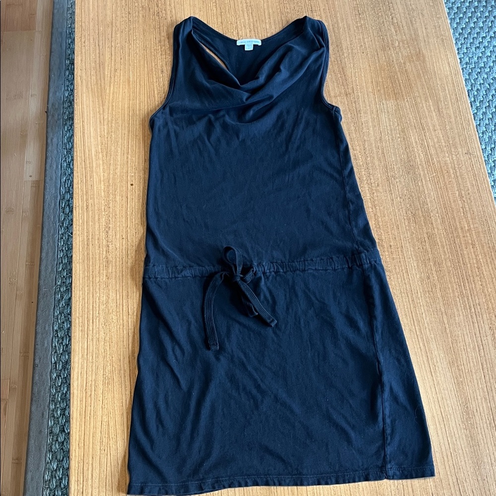 James Perse Black Knit Sleeveless Drawstring Tank Mini Dress, Racerback, Sz S